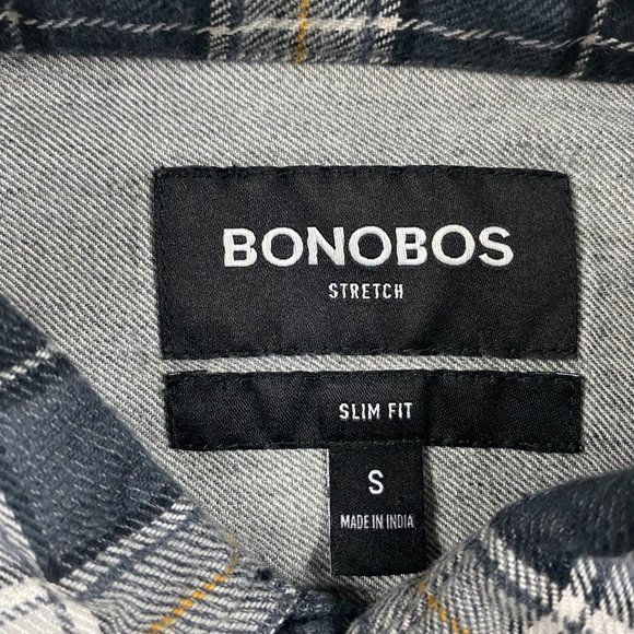 Bonobos Slim Fit Flannel Shirt Men's Small Stretch Gray Black Plaid Check - Picture 4 of 8